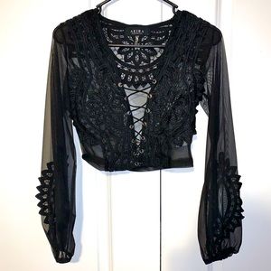 Chiffon & Lace, Tie Up Crop Top.